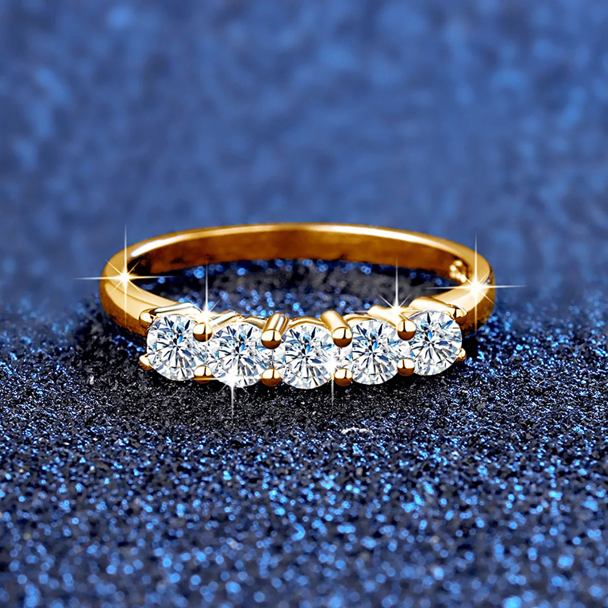 With Certficate Original Solid 18K Gold Moissanite Ring For Women 5 Stone AU 750