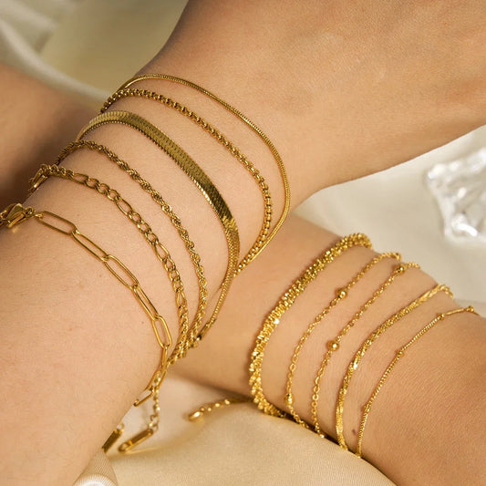 Gold Color Bracelet Stainless Steel Twist Cuban Chain Bracelet for Women