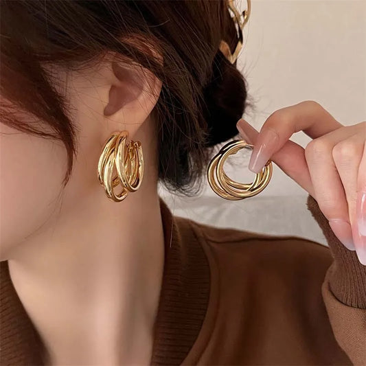 Korean Gold Color Hoop Earring for Woman