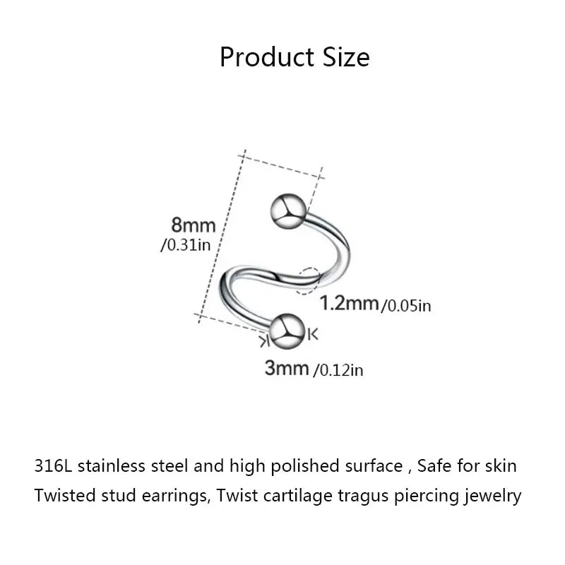 2pcs Stainless Steel Spiral Twisted Stud Earrings