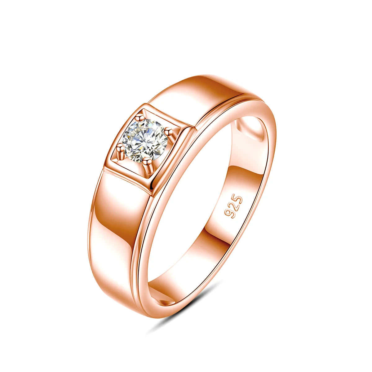Yellow Gold Mens 0.3ct 4mm Natural Black Moissanite Ring With Certificate.