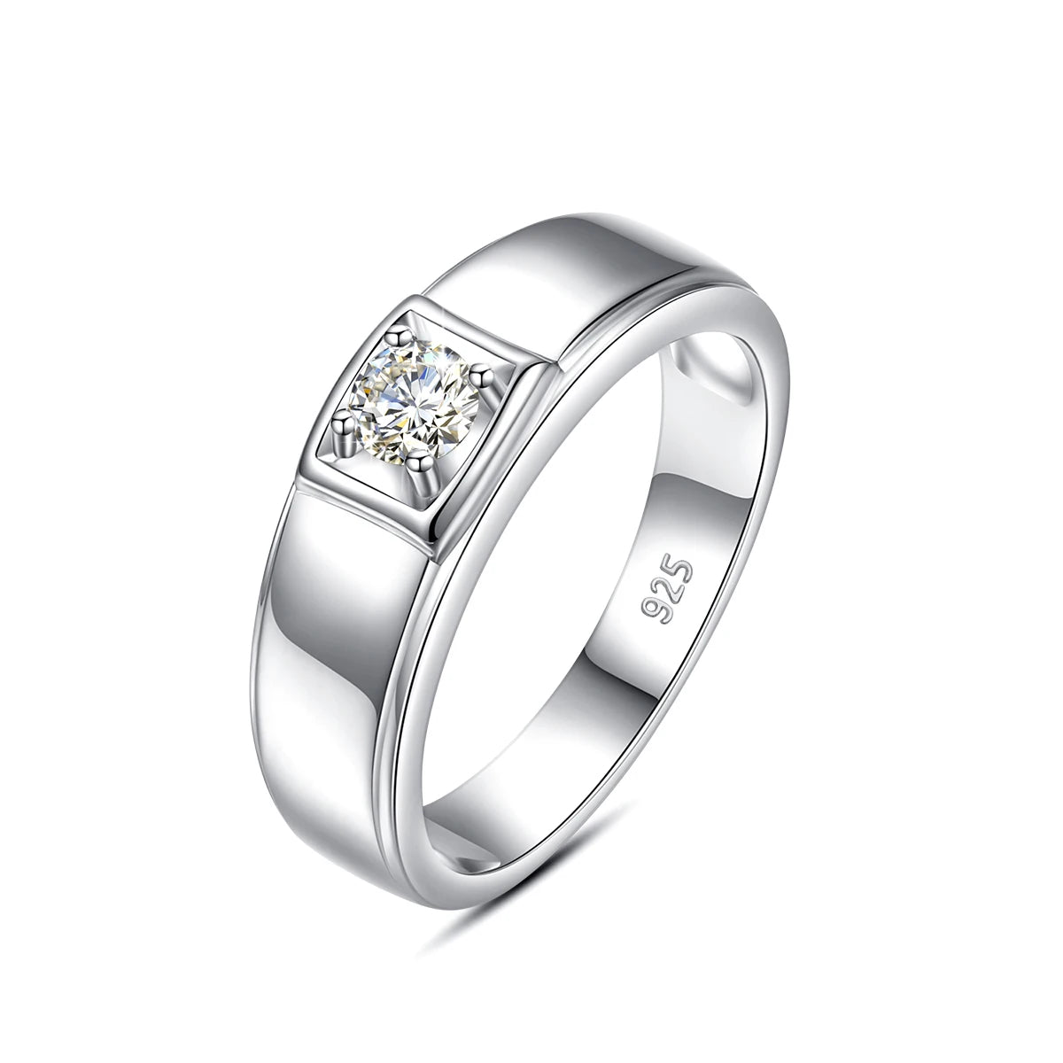 Yellow Gold Mens 0.3ct 4mm Natural Black Moissanite Ring With Certificate.