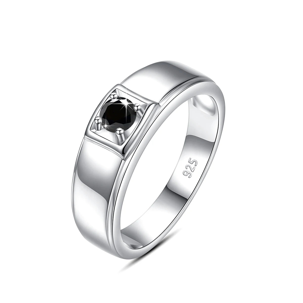 Yellow Gold Mens 0.3ct 4mm Natural Black Moissanite Ring With Certificate.
