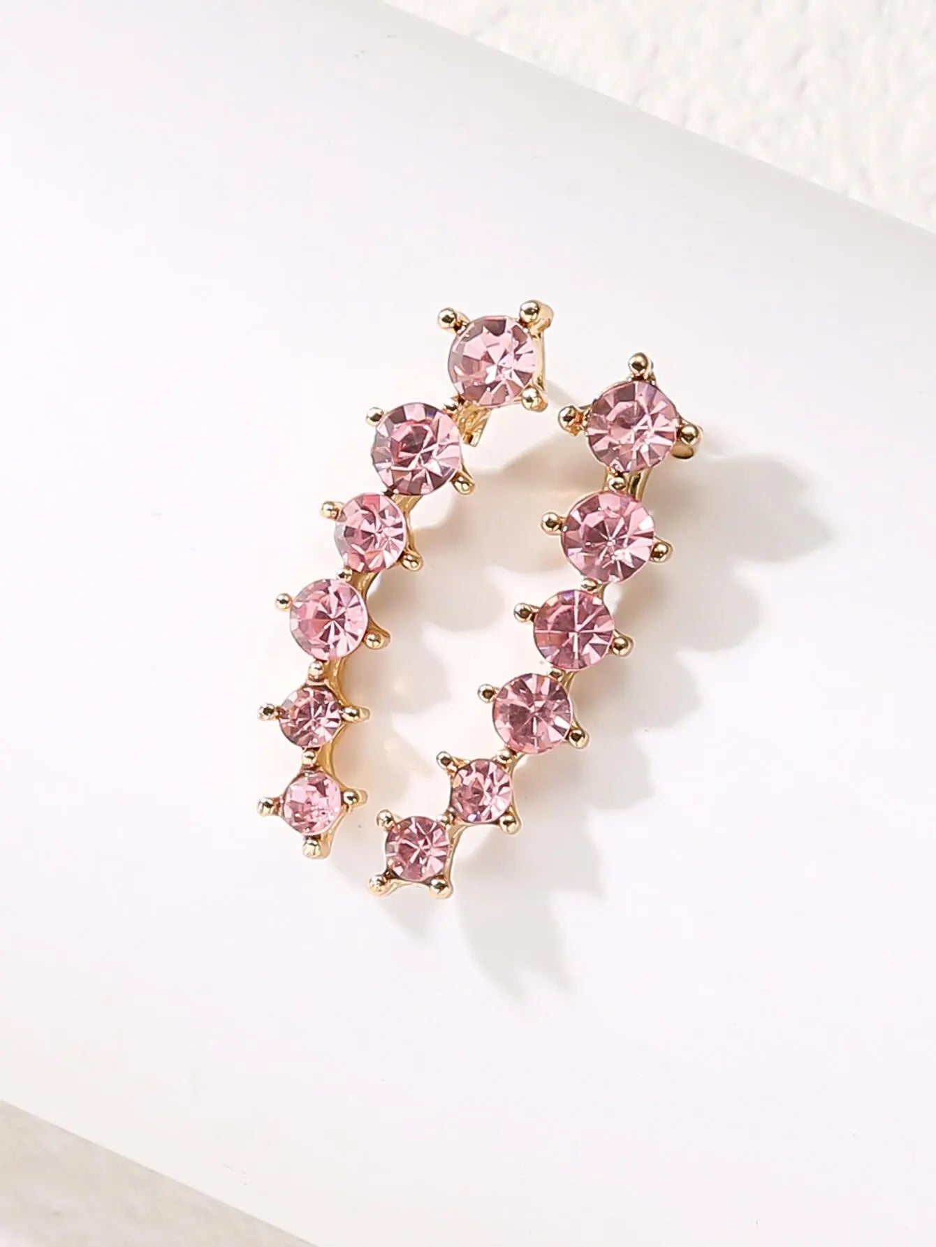 2 Gold Color Black White Gem 6 Rhinestone Ear Clip Earrings Women's Simple Fashion Personality Student Girl Party Business All-m