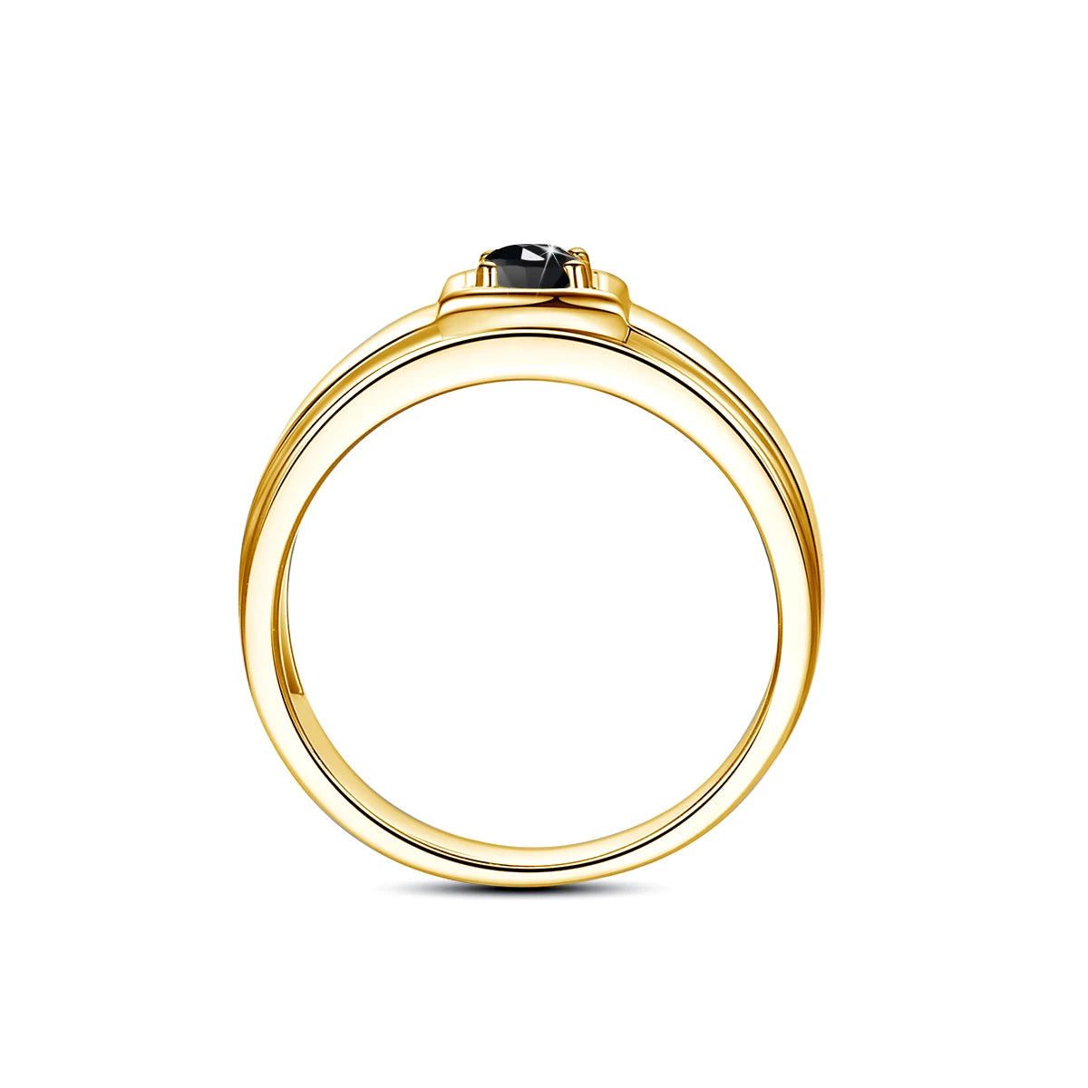 Yellow Gold Mens 0.3ct 4mm Natural Black Moissanite Ring With Certificate.