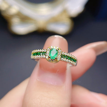 Jewelry Natural Emerald Ring S925 Silver Female