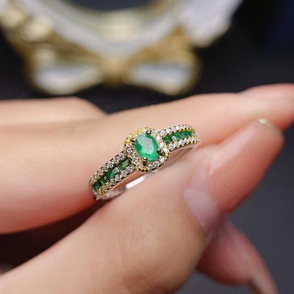 Jewelry Natural Emerald Ring S925 Silver Female