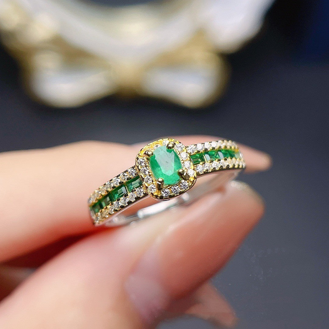 Jewelry Natural Emerald Ring S925 Silver Female