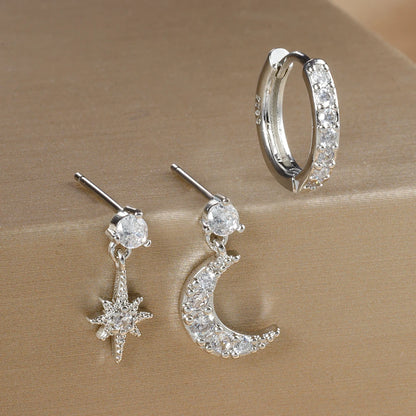 3PCS Luxury Star Pendant Piercing Earrings Set For Women