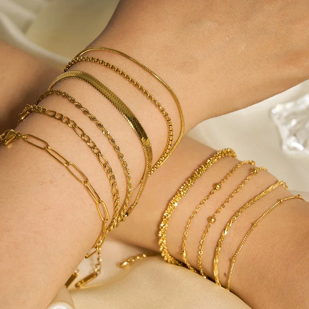 Gold Color Bracelet Stainless Steel Twist Cuban Chain Bracelet for Women