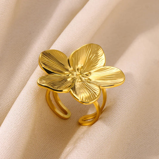 Minimalist Texture Stainless Steel Geometric Rings For Women Gold Color