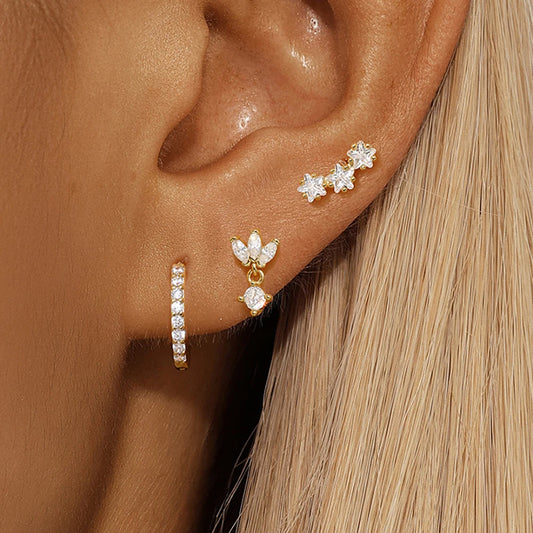 3PCS Luxury Star Pendant Piercing Earrings Set For Women