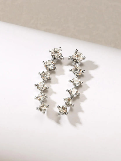 2 Gold Color Black White Gem 6 Rhinestone Ear Clip Earrings Women's Simple Fashion Personality Student Girl Party Business All-m