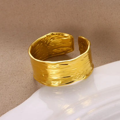 Minimalist Texture Stainless Steel Geometric Rings For Women Gold Color