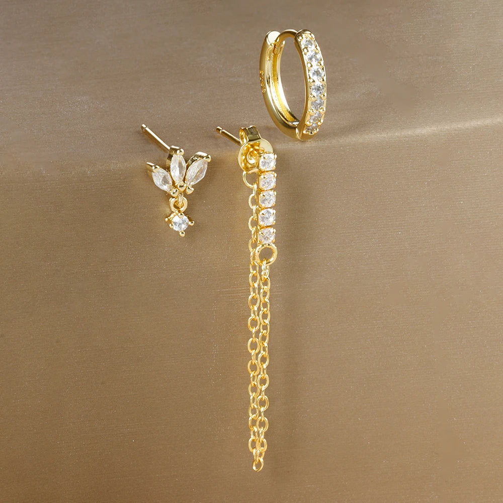 3PCS Luxury Star Pendant Piercing Earrings Set For Women