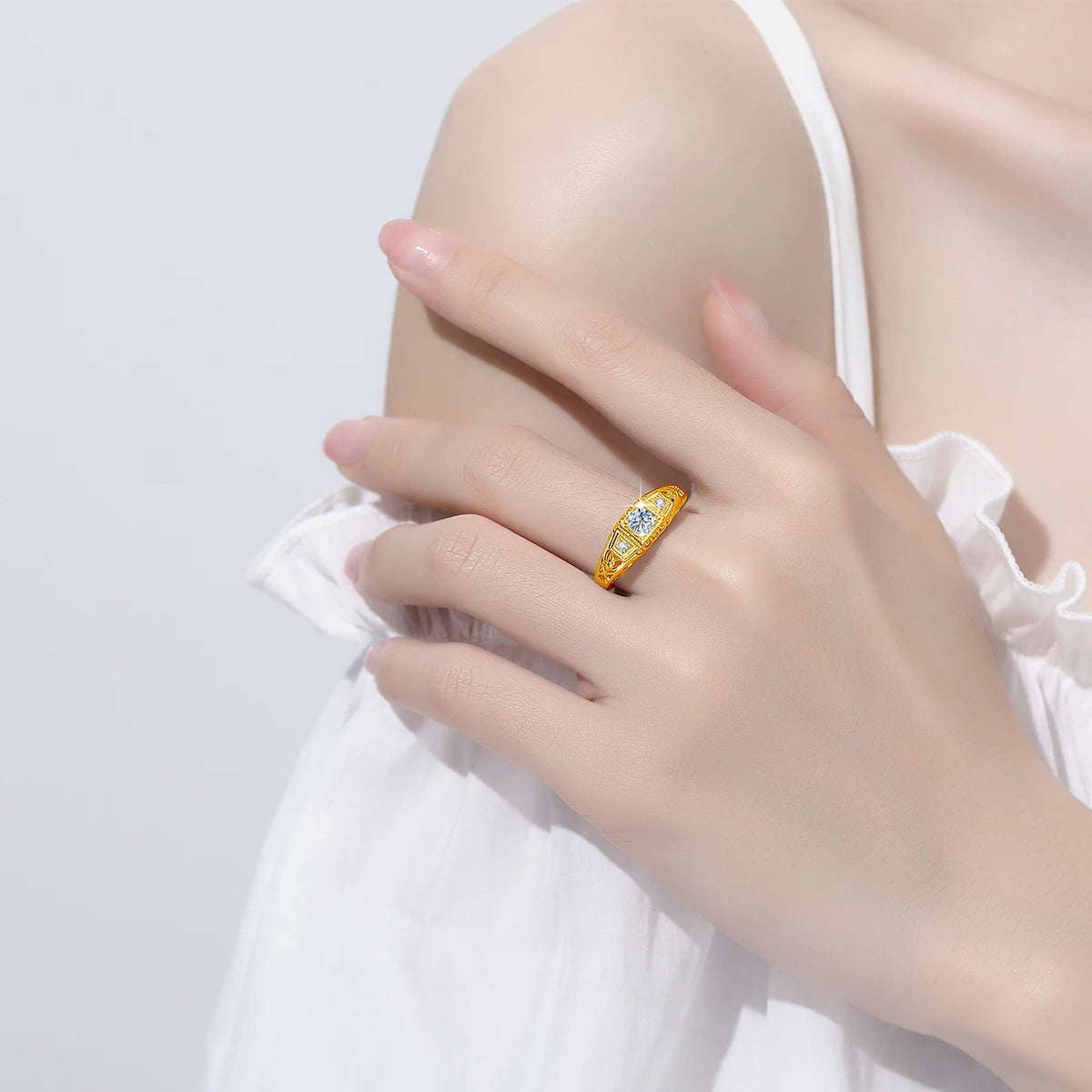 Filigree 100% Moissanite Ring Sterling Silver 925