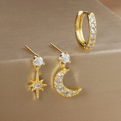 3PCS Luxury Star Pendant Piercing Earrings Set For Women