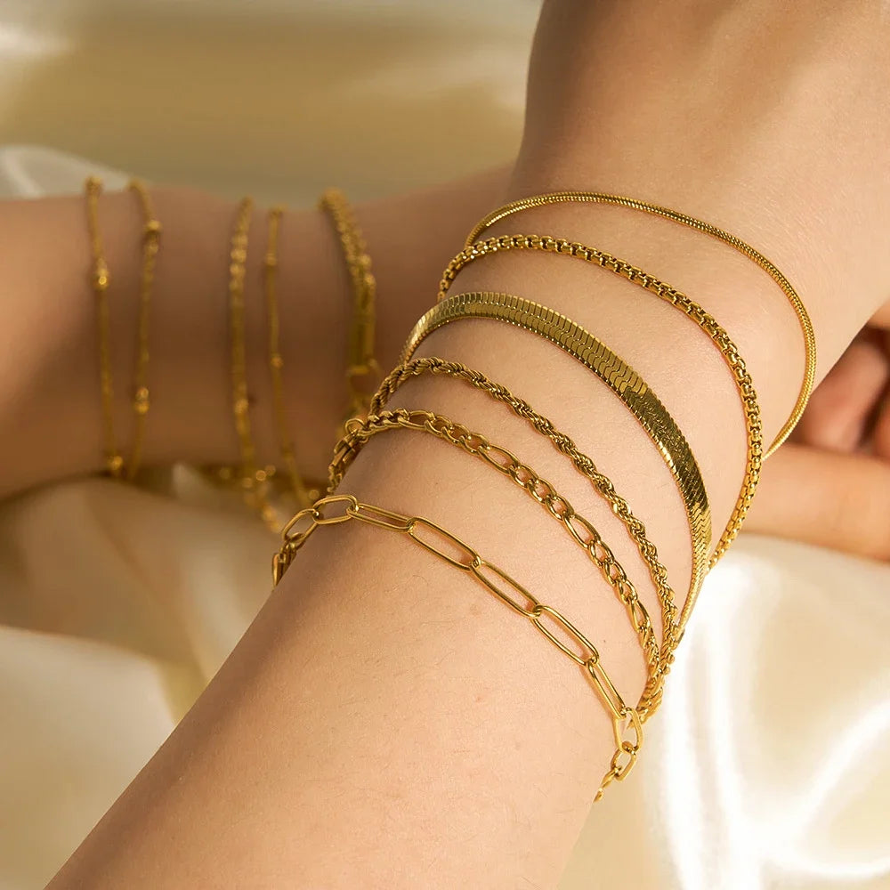 Gold Color Bracelet Stainless Steel Twist Cuban Chain Bracelet for Women