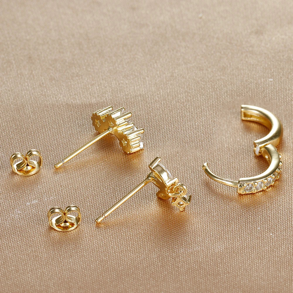 3PCS Luxury Star Pendant Piercing Earrings Set For Women