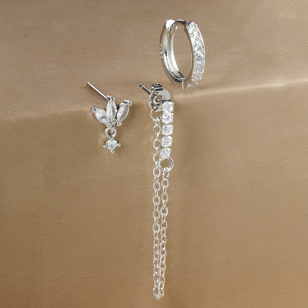 3PCS Luxury Star Pendant Piercing Earrings Set For Women