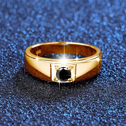 Yellow Gold Mens 0.3ct 4mm Natural Black Moissanite Ring With Certificate Trend Mens Fraternity Signet Rings Gift Hypoallergenic