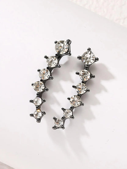 2 Gold Color Black White Gem 6 Rhinestone Ear Clip Earrings Women's Simple Fashion Personality Student Girl Party Business All-m