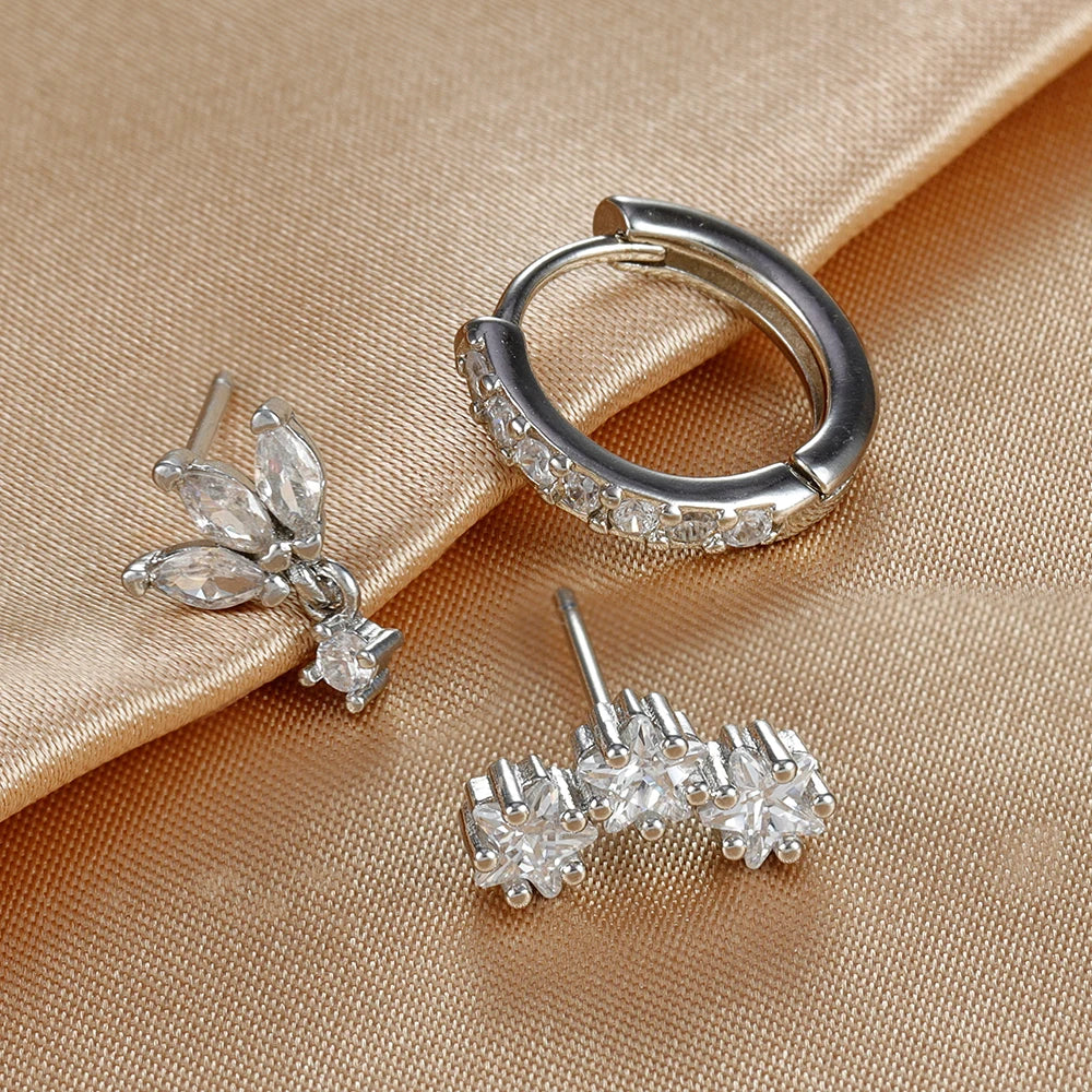 3PCS Luxury Star Pendant Piercing Earrings Set For Women