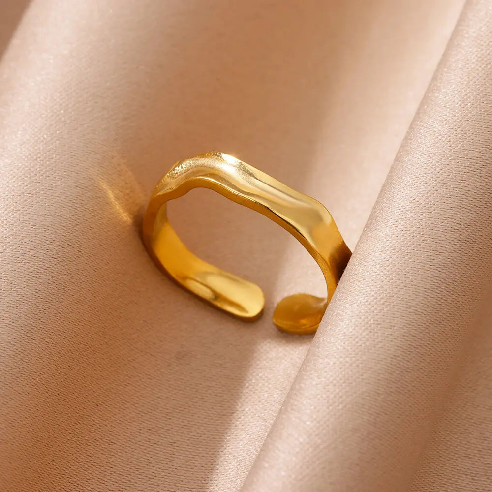 Minimalist Texture Stainless Steel Geometric Rings For Women Gold Color