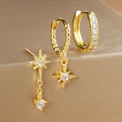 3PCS Luxury Star Pendant Piercing Earrings Set For Women