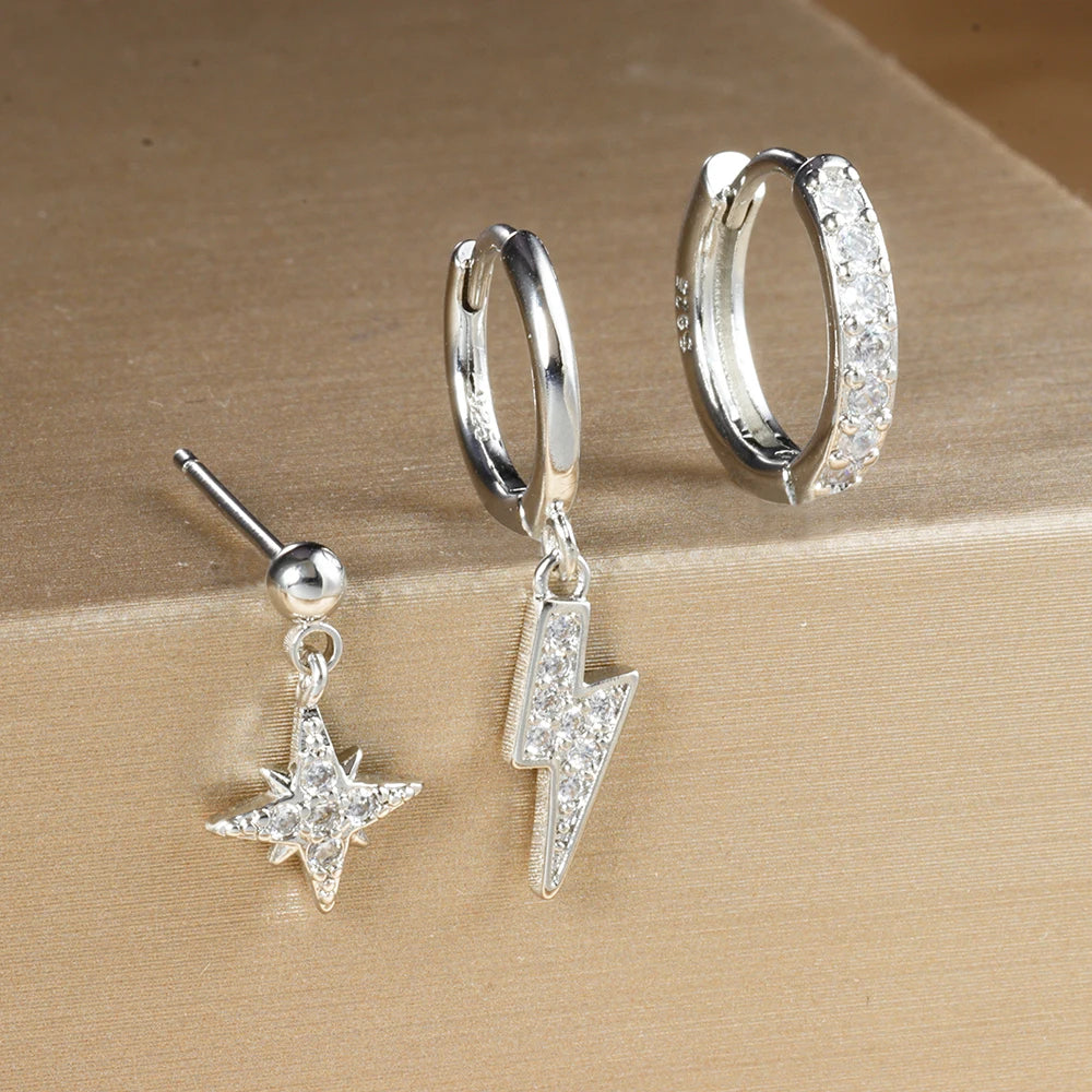 3PCS Luxury Star Pendant Piercing Earrings Set For Women
