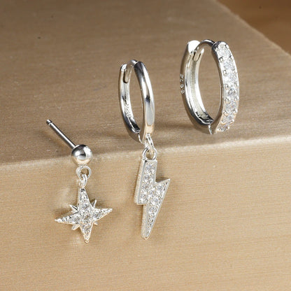 3PCS Luxury Star Pendant Piercing Earrings Set For Women
