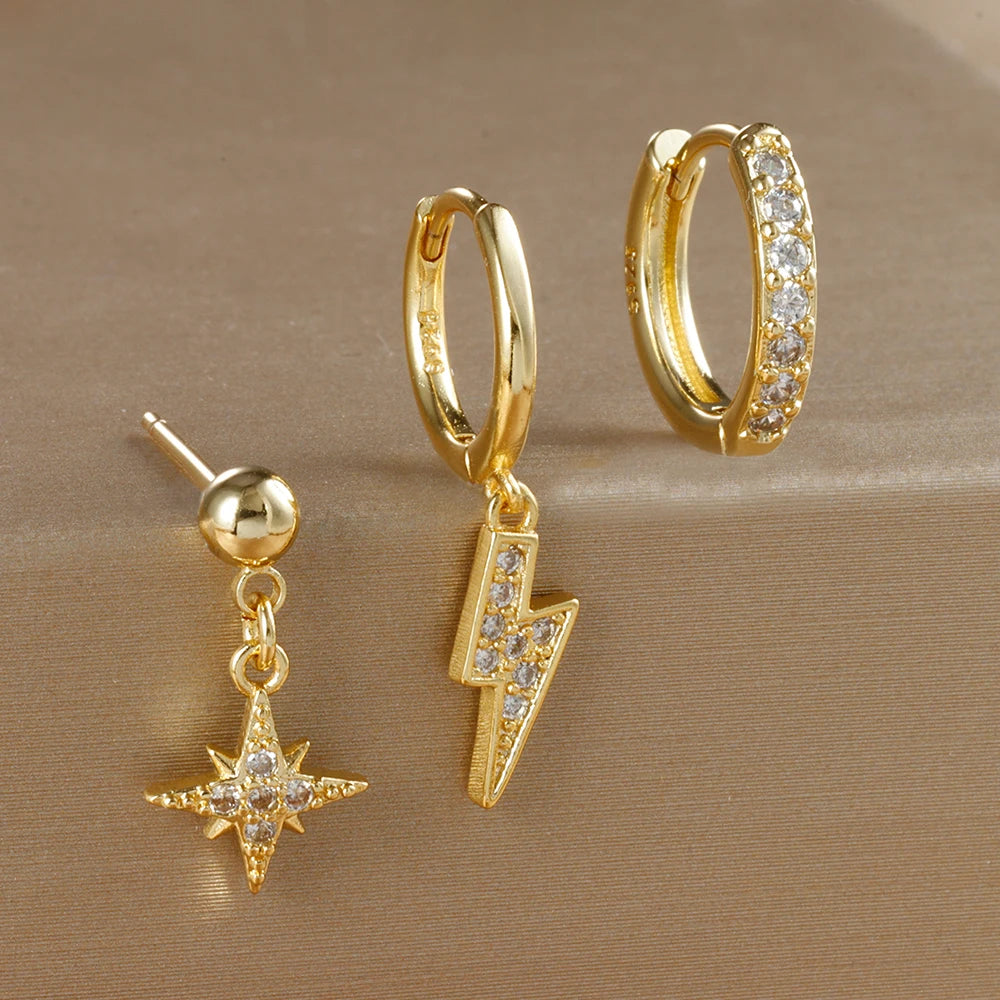 3PCS Luxury Star Pendant Piercing Earrings Set For Women