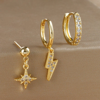 3PCS Luxury Star Pendant Piercing Earrings Set For Women