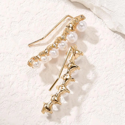 2 Gold Color Black White Gem 6 Rhinestone Ear Clip Earrings Women's Simple Fashion Personality Student Girl Party Business All-m