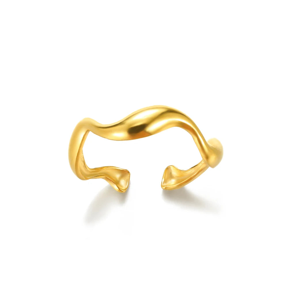 Minimalist Texture Stainless Steel Geometric Rings For Women Gold Color