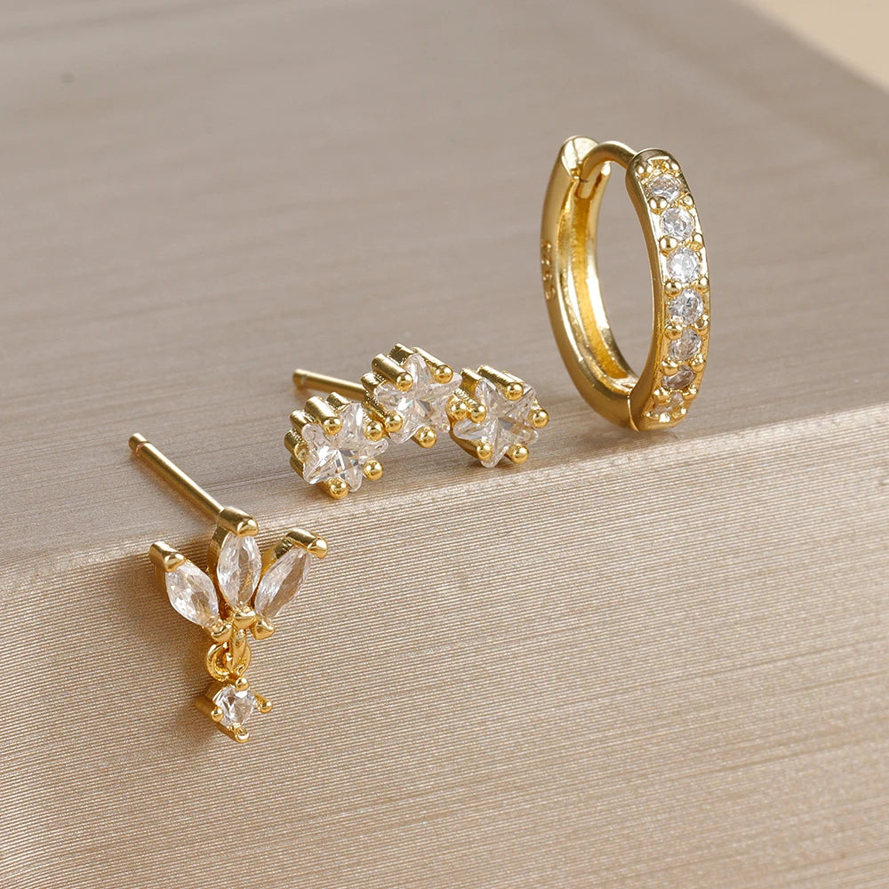 3PCS Luxury Star Pendant Piercing Earrings Set For Women