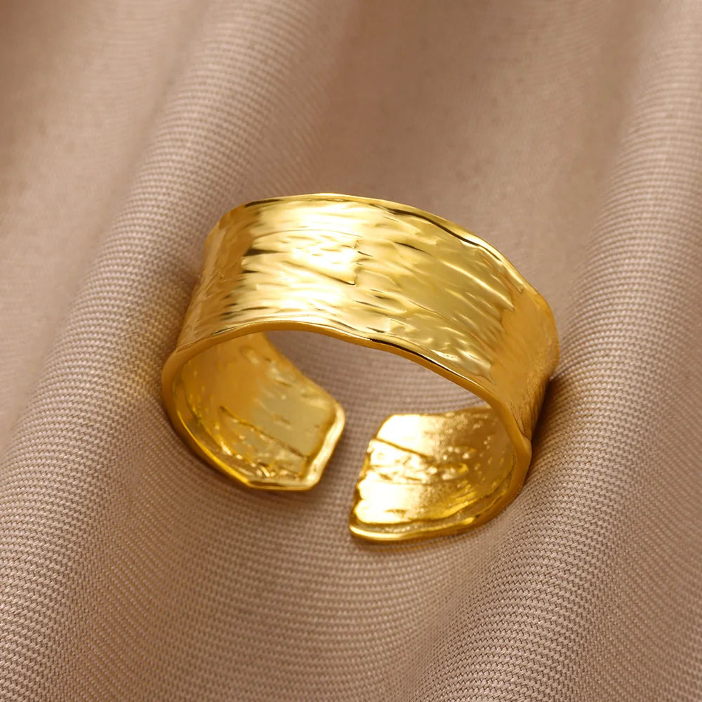 Minimalist Texture Stainless Steel Geometric Rings For Women Gold Color