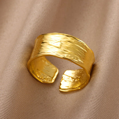 Minimalist Texture Stainless Steel Geometric Rings For Women Gold Color
