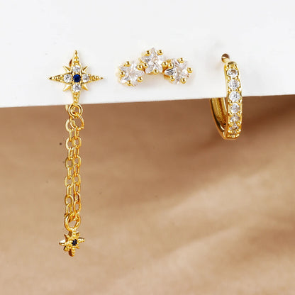 3PCS Luxury Star Pendant Piercing Earrings Set For Women
