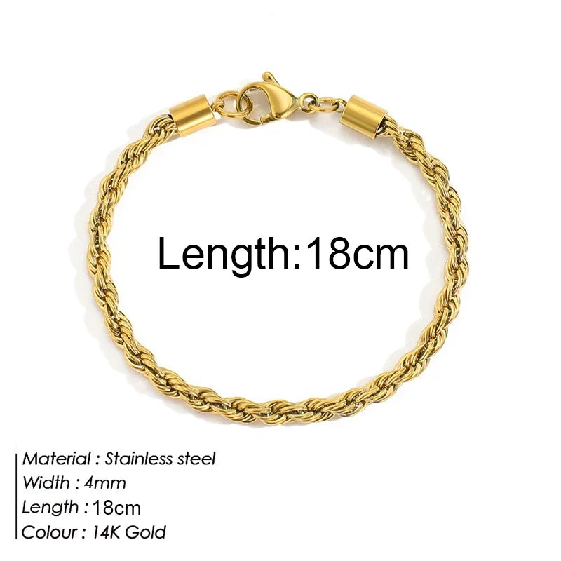 Gold Color Bracelet Stainless Steel Twist Cuban Chain Bracelet for Women