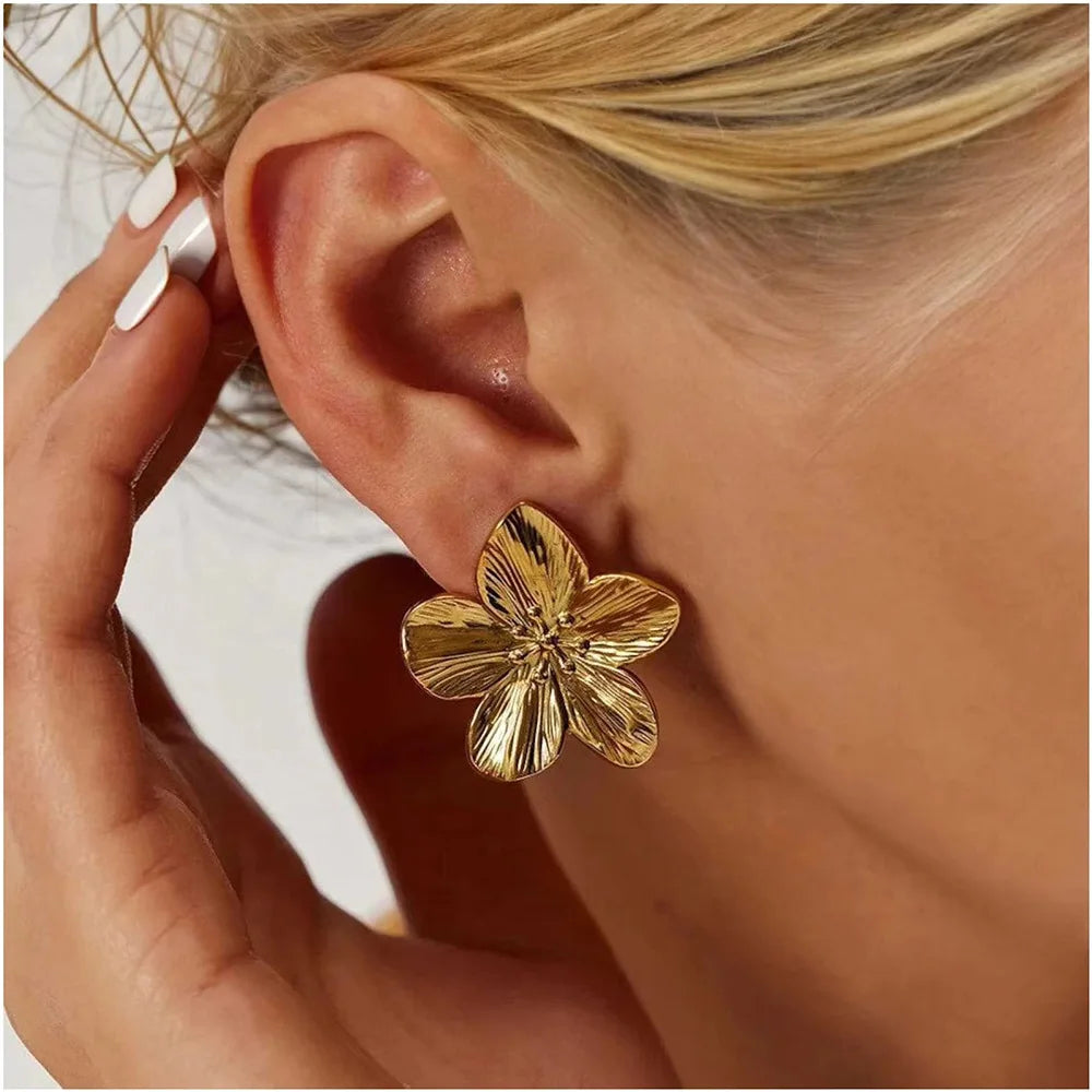 2PC Women's Fashion Trendy Stainless Steel Flower Earring