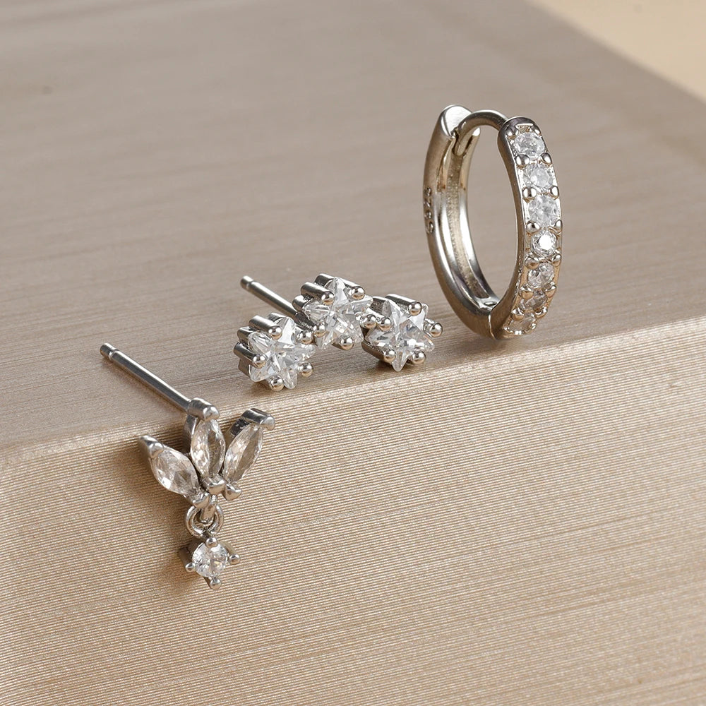 3PCS Luxury Star Pendant Piercing Earrings Set For Women
