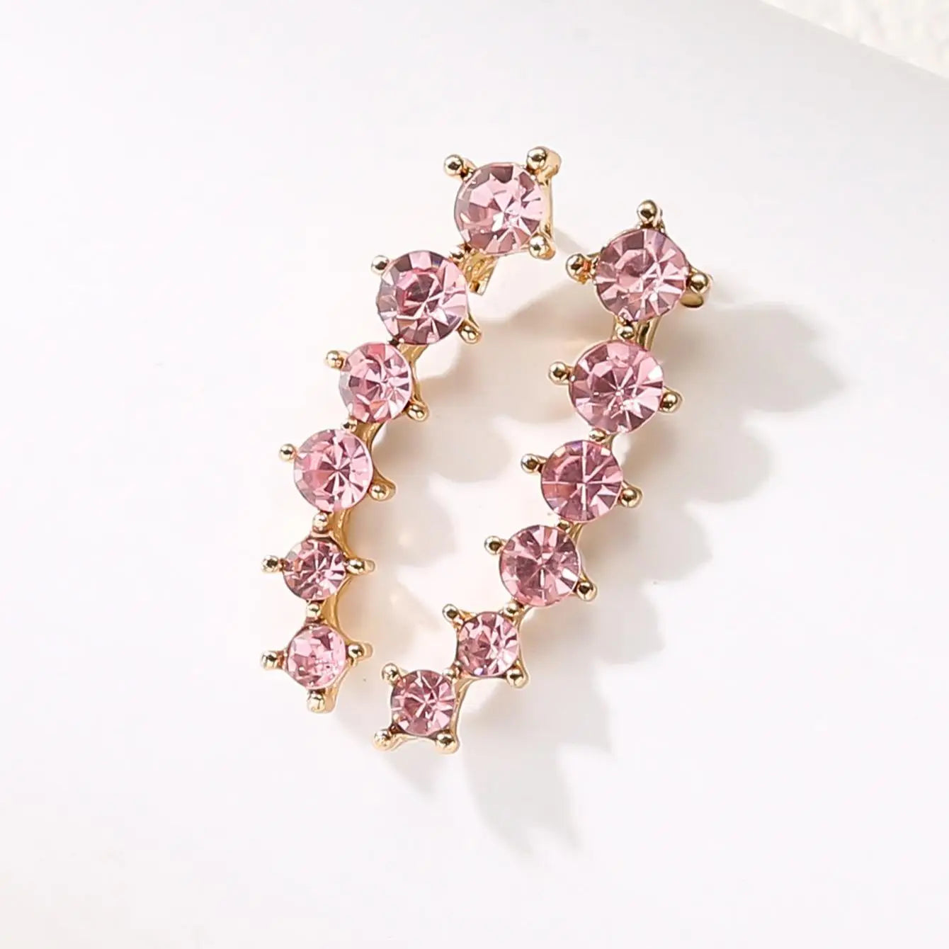 2 Gold Color Black White Gem 6 Rhinestone Ear Clip Earrings Women's Simple Fashion Personality Student Girl Party Business All-m