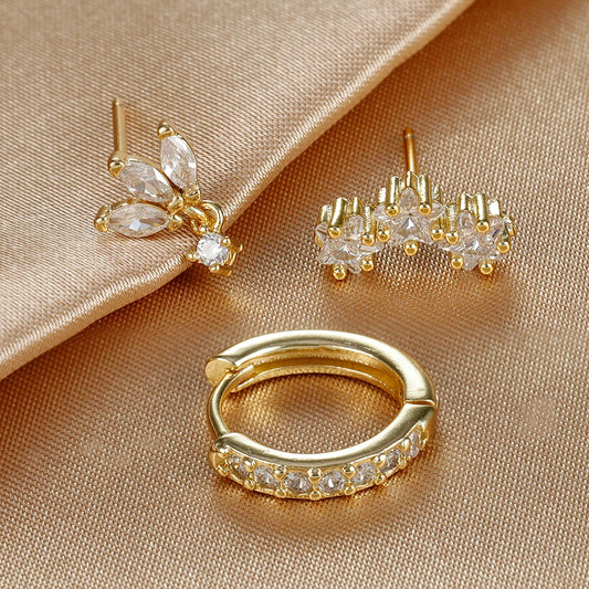 3PCS Luxury Star Pendant Piercing Earrings Set For Women